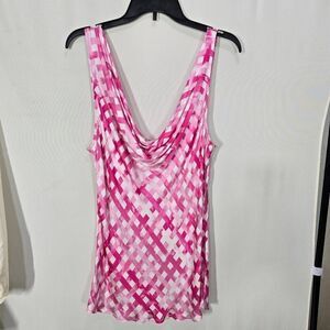 Chloe Kristyn Pink Gingham Satin Strap Detail Cowl Neck Cami Top Size X-Large